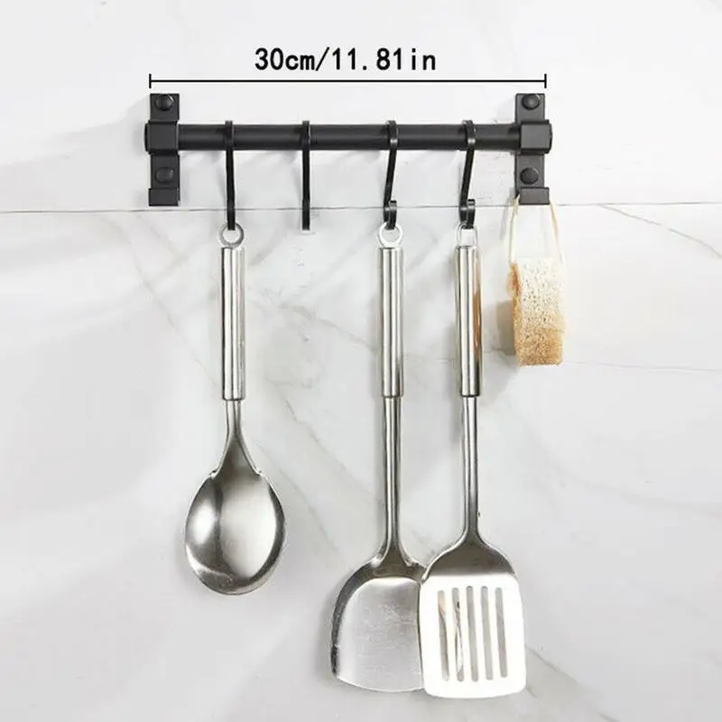 

Black 10 Hooks Wall Hanging Rail Rack Kitchen Utensil Hanging Shelf Rustless Wall Hook Storage Mounted Rack Durable Shelf M3P5