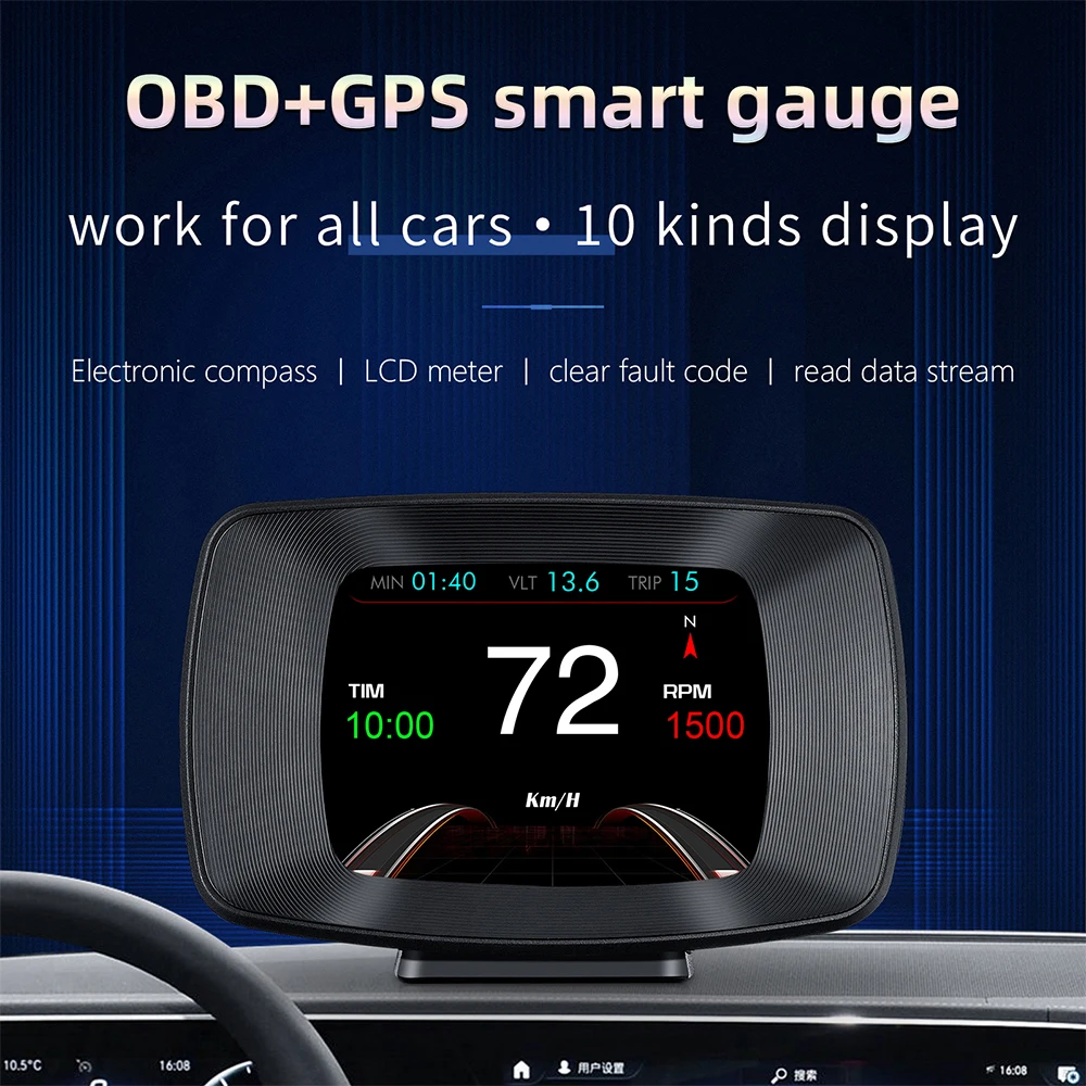 

P13 Car HUD Head-Up Display Car Smart Multi-Function Voltage Speed Meter Temperature Gauge Digital Diagnostic Warning System