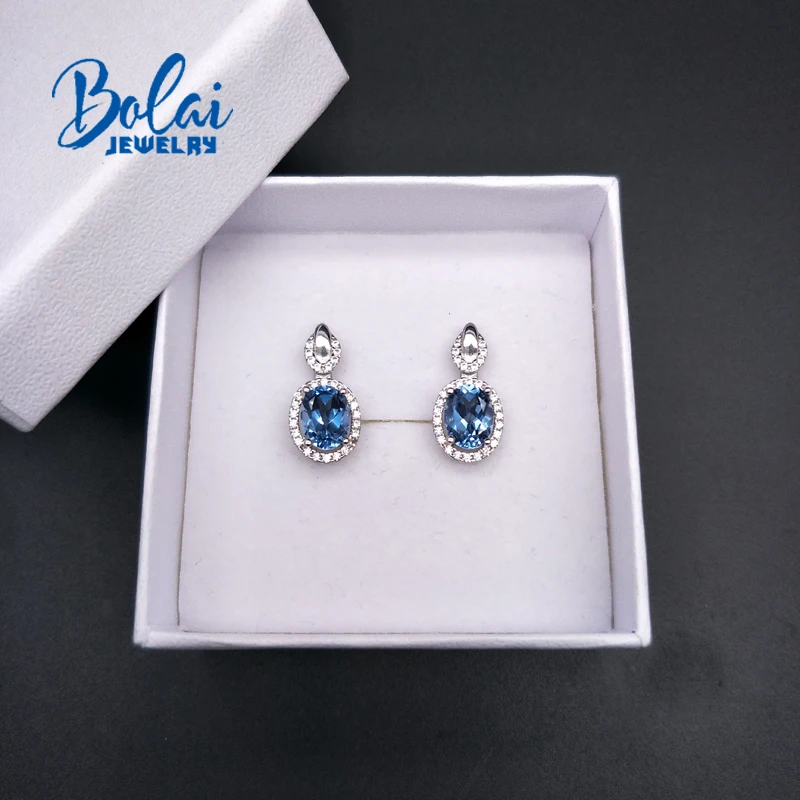 Bolaijewelry, нано серьги с голубым топазом созданный драгоценный камень элегантный дизайн стерлингового серебра 925 ювелирные украшения для девочек партии, повседневная одежда