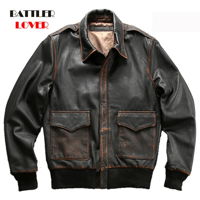 

America Air Flight Jackets For Men 2021 Vintage Genuine Sheep Leather Bomber Motorcycle Coats Male Stylish Pilot Biker Overcoats