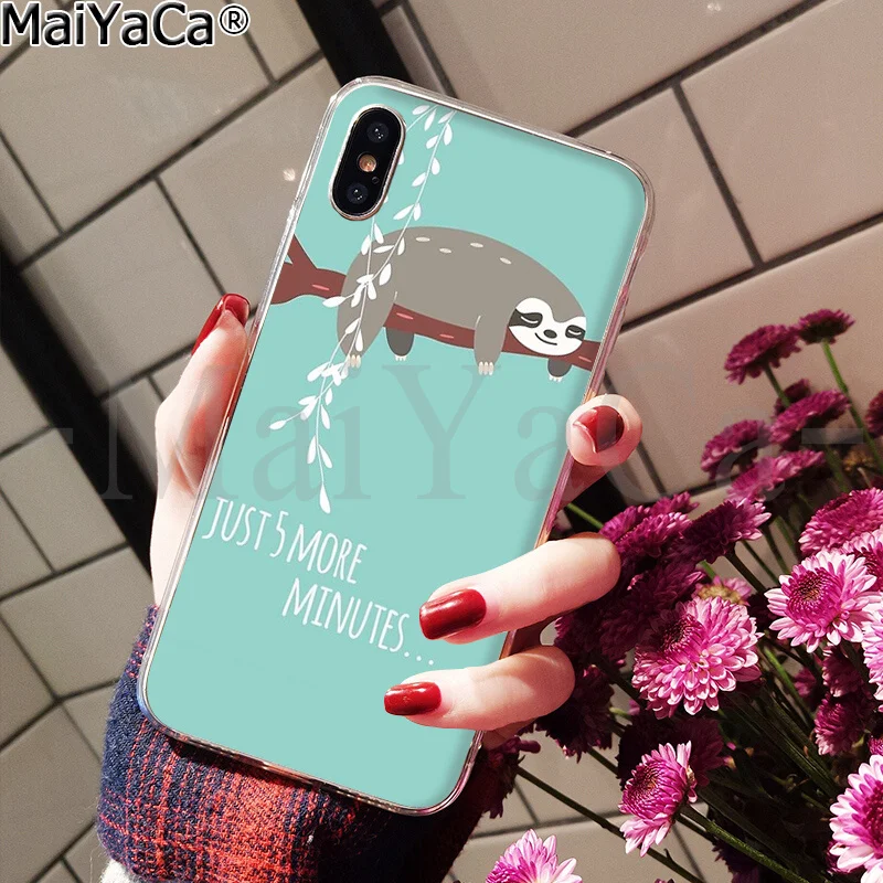 MaiYaCa Caffeinated животное Ленивец Крышка Прозрачный мягкий чехол для телефона для iPhone 6S 6plus 7plus 8 8Plus X Xs MAX 5 5S XR