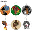 SOMESOOR афроцентрические этнические тканевые головные уборы женские деревянные висячие серьги Черная Королева искусство окрашенные деревянные петли для женщин Подарки