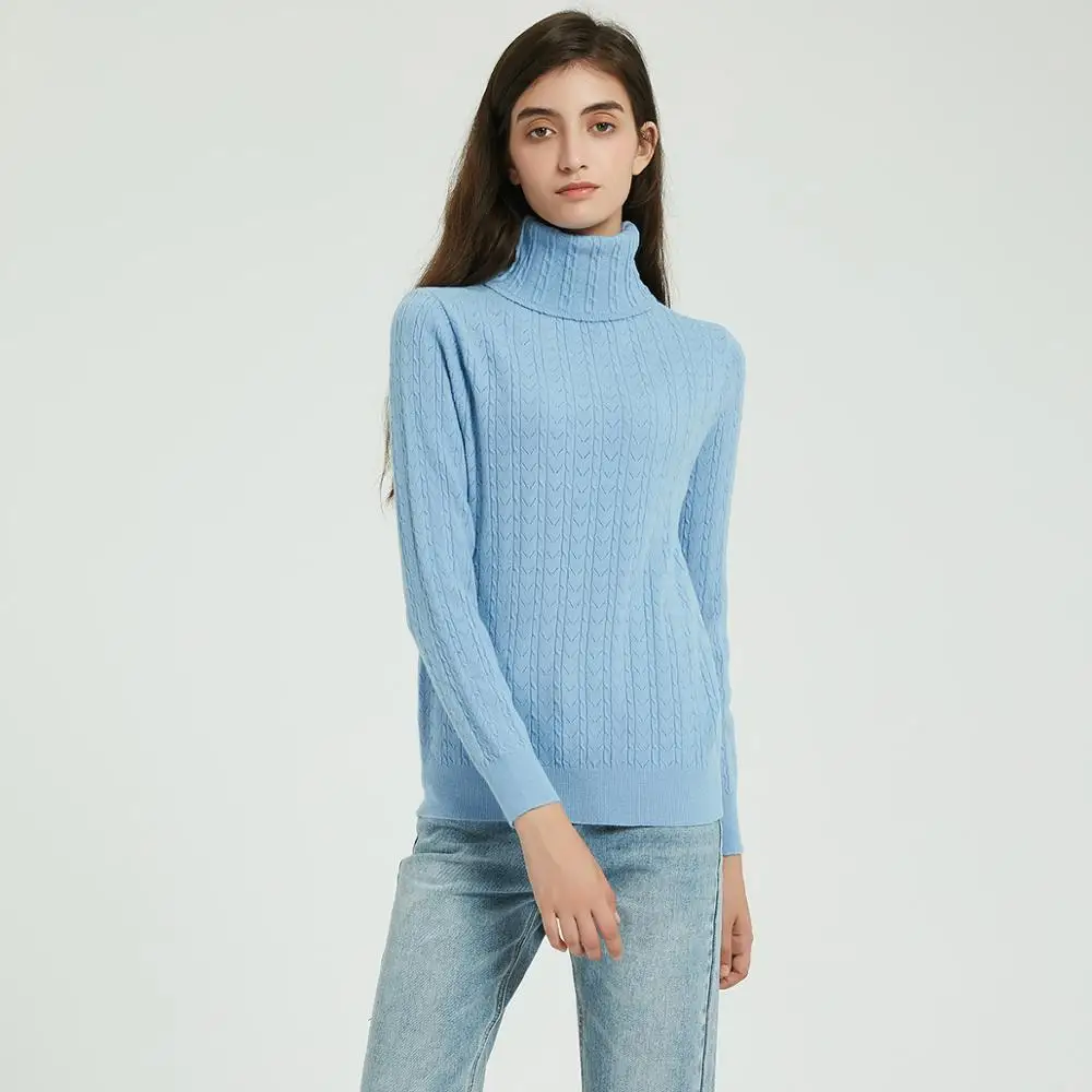 Женский свитер с высоким воротом Wixra вязаный Однотонный длинным рукавом