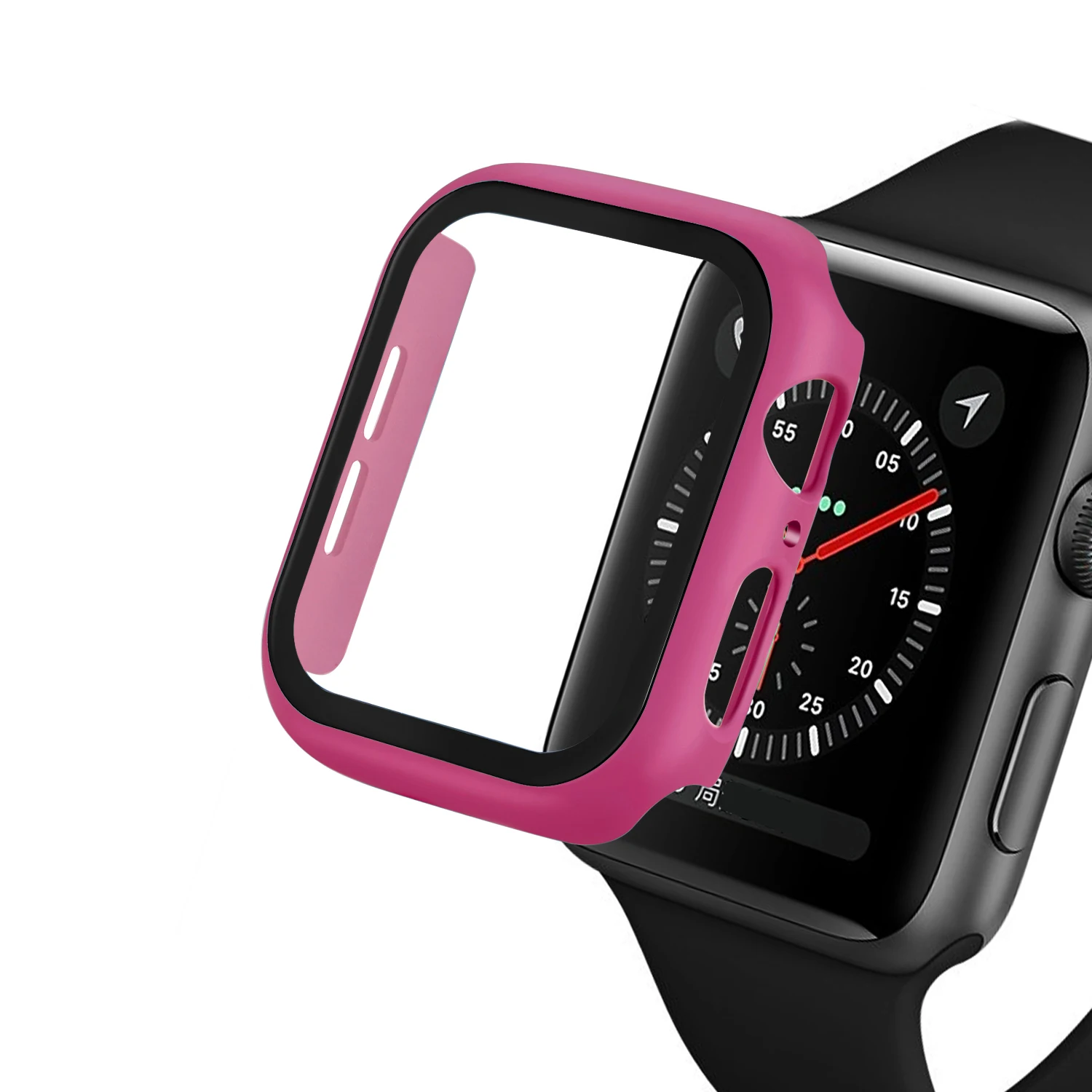 Rose pink Полное покрытие для Apple Watch серии 5 4 3 2 матовый пластиковый бампер жесткий чехол рамка со стеклянной пленкой для iWatch защита экрана - Цвет: Rose pink
