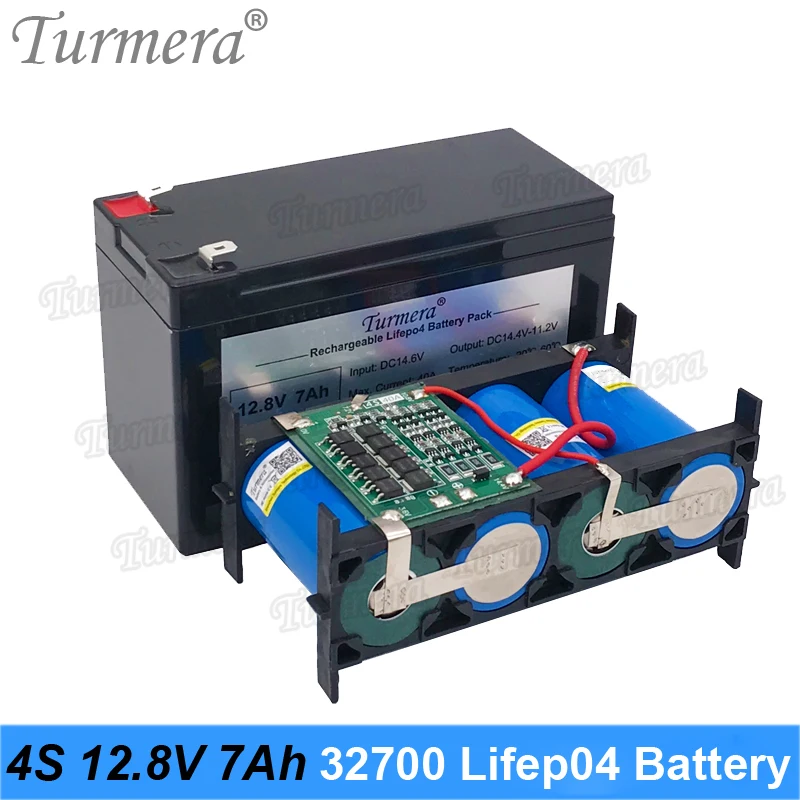 

Turmera 32700 lifepo4 Battery Pack 4S1P 12.8V 7Ah with 4S 40A Balanced BMS for Electric Boat and Uninterrupted Power Supply 12V