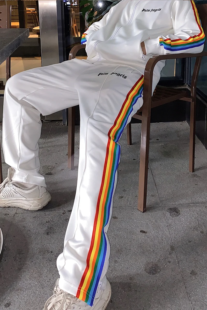 

Palm Angels rainbow stripes side zipper casual high street straight for men women 84151562560