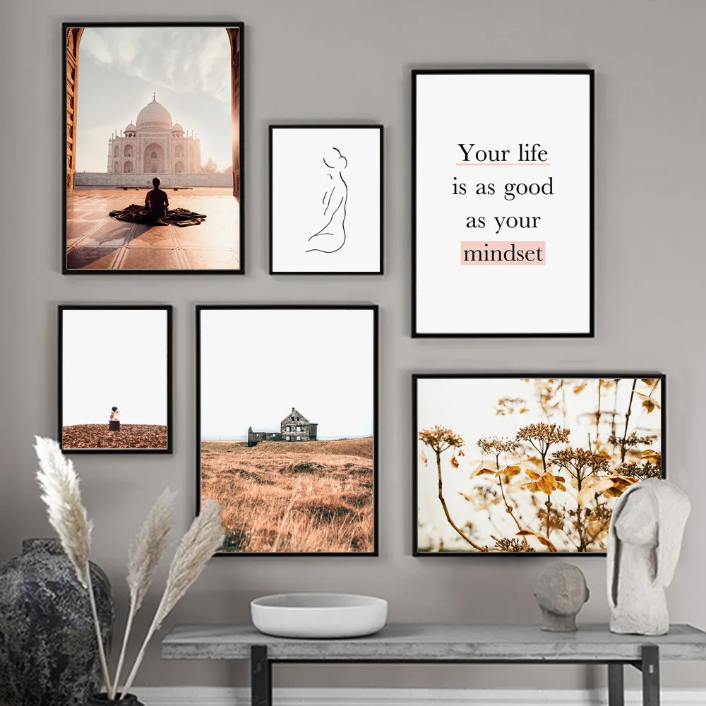 

Line Girl Building Nature Bloom Quotes Wall Art Canvas Painting Nordic Posters And Prints Wall Pictures For Living Room Decor