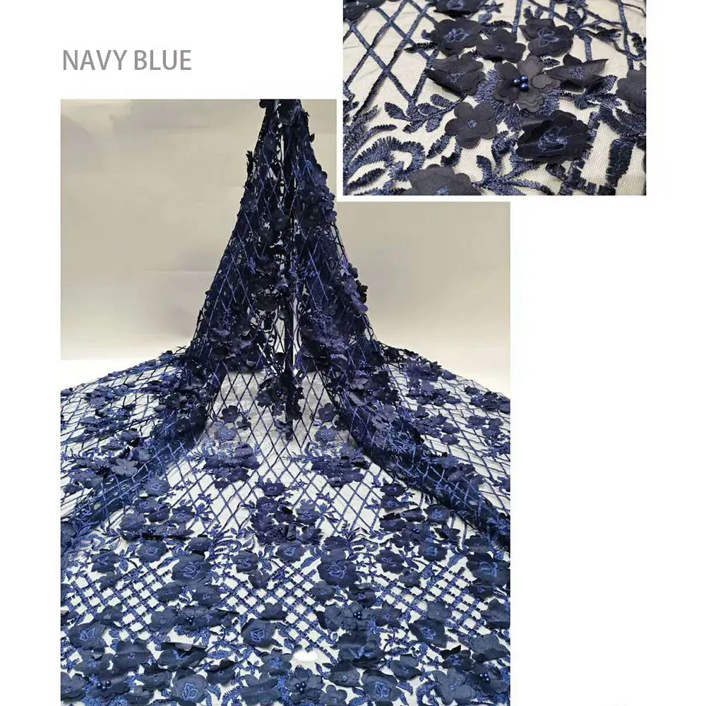 

Темно-синий/розовый/серый/Пурпурный Красный/белый цвет специальный дизайн красивый ручной работы бисер 3D цветок нигерийская кружевная тка...