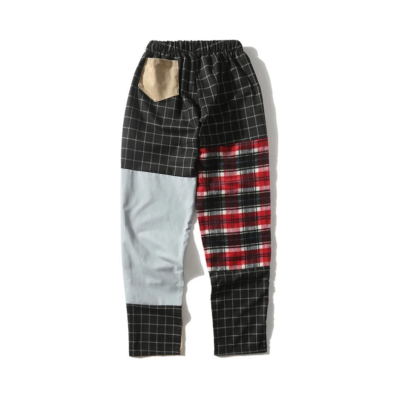 Мужские повседневные штаны в стиле пэчворк клетку винтажном Harajuku Японская