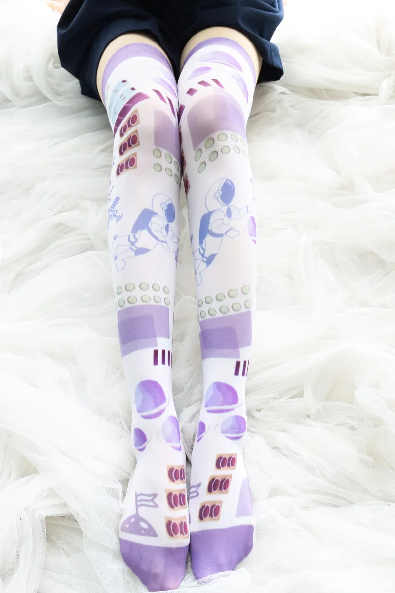 Japanese Sexy Cute Women's Stockings Gothic Lolita Girls Anime Long Socks Over Knee Thigh High Socks Harajuku Print Tights New