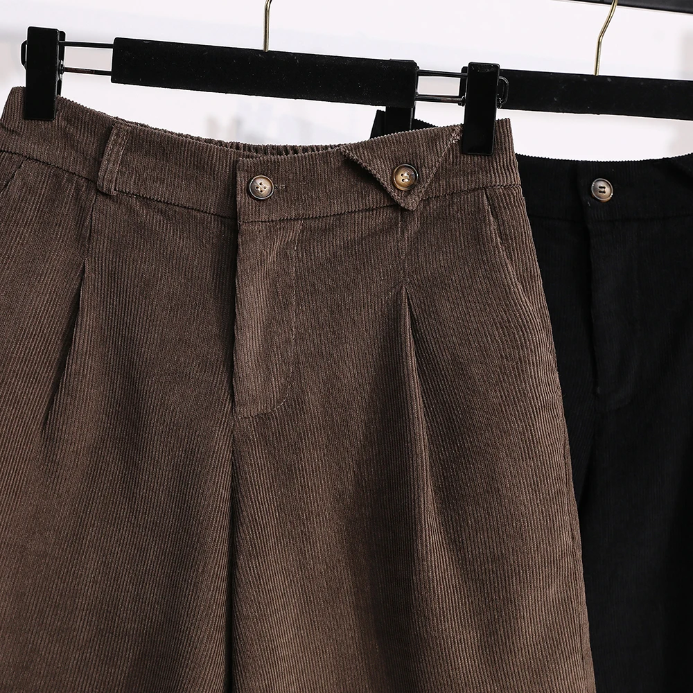 

S-5XL Shorts Booty Corduroy Shorts Loose High Waist Shorts Fall Winter Ladies Elastic Waist Wide Leg Bermuda
