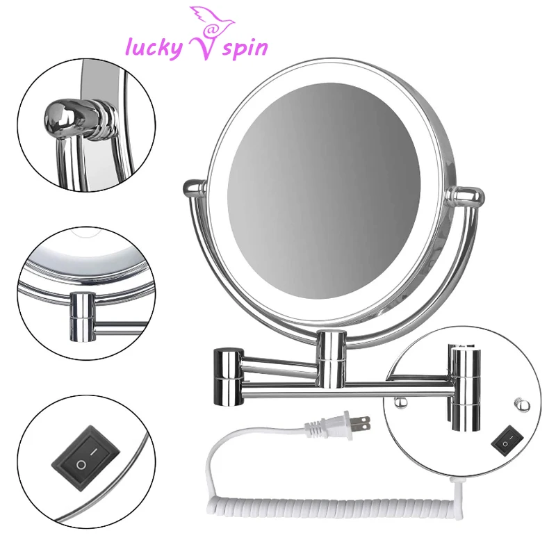 8 Inch3X 5x Wall Mounted LED Makeup Mirror Lighted Mirror with  Double Sided 360° Vanity Mirror for Bathroom, Chrome Finished