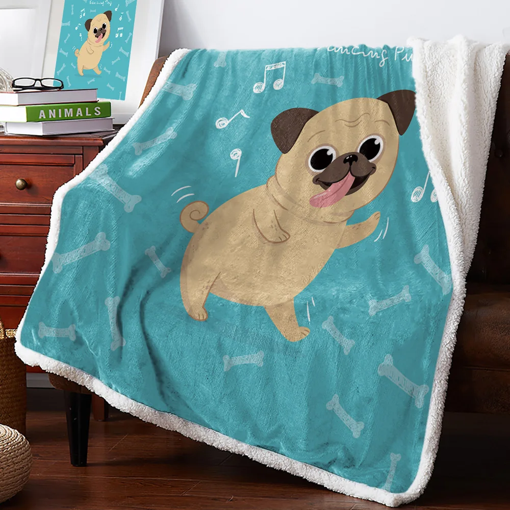 Танцующий Мопс Note Bones мультяшное теплое мягкое одеяло офисный диван плюшевое