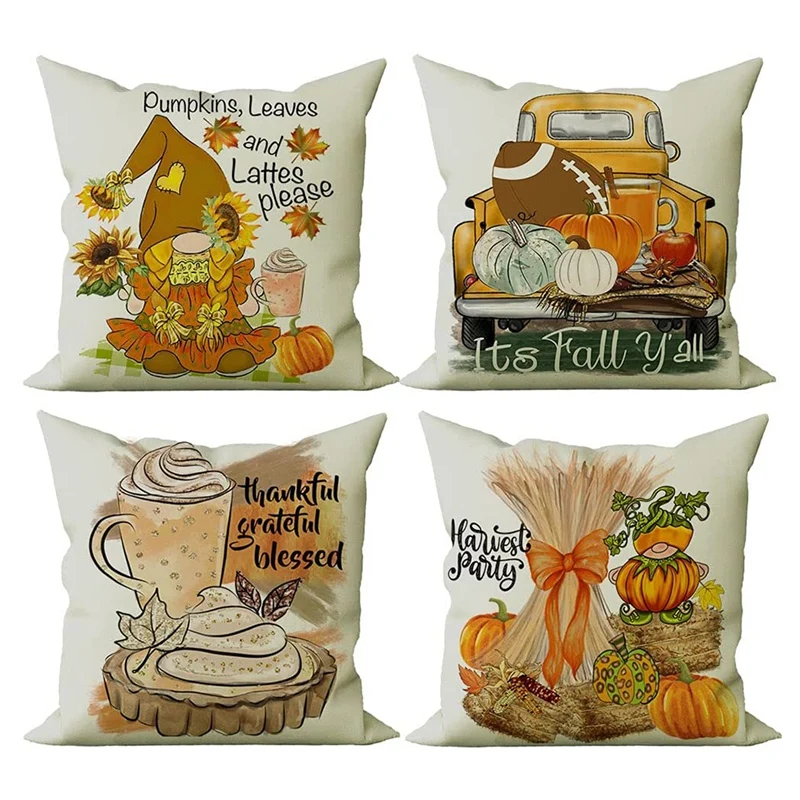 

Fall Farmhouse Pillow Covers 18X18 Set Of 4 Fall Thanksgiving Decor For Couch Sofa At Home Indoor & Outdoor
