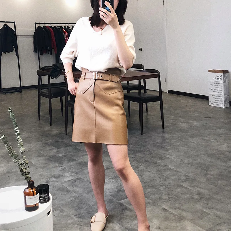 Small leather skirt skirts since waist leather skirt package buttocks han edition of sheep skin a word