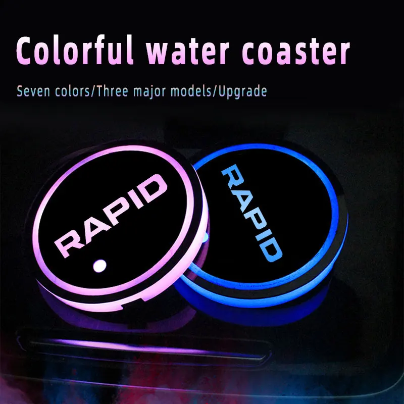 

Car Logo Led Atmosphere Light 7 Colorful Cup Luminous Coaster Holder For Skoda Rapid 2013-2016 2018 2019 Accessories