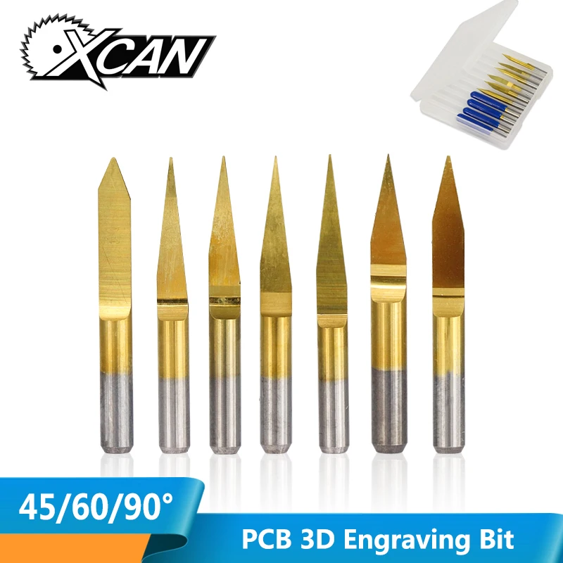 XCAN 10 шт. Олова с покрытием 3,175 мм хвостовик PCB резьба бит 45 60 90 градусов PCB станок фрезерный инструмент V образный гравировальный резак