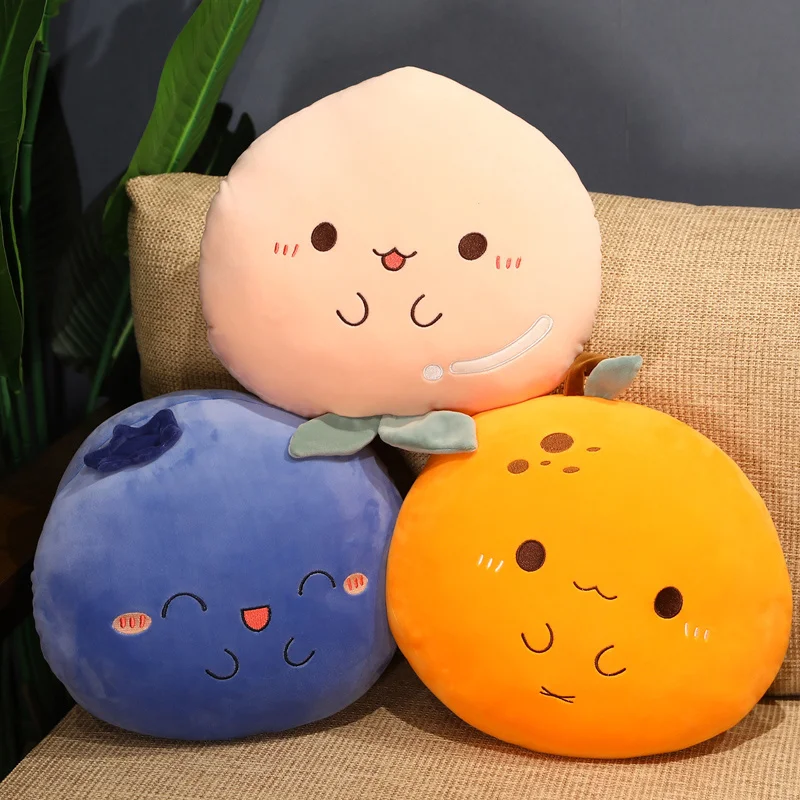 Almohada de peluche de frutas para dormir, coj&iacute;n suave de color naranja, azul, melocot&oacute;n, Kawaii, decoraci&oacute;n para sof&aacute; y cama-0
