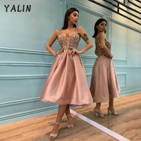 yalin chic fashion prom dress luxury bling blush cocktail dresses tea length sexy satin wedding party gown vestidos de fiesta