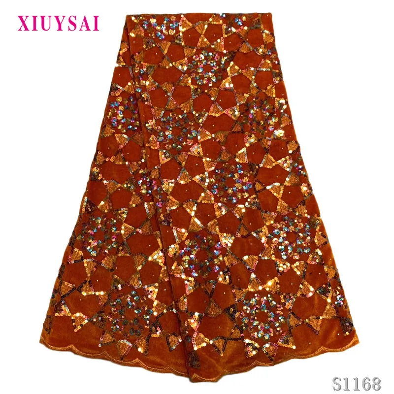 

African Lace Fabric 2020 High Quality Velvet Lace with Sequins Nigerian Lace Fabrics for Wedding Dress P1166