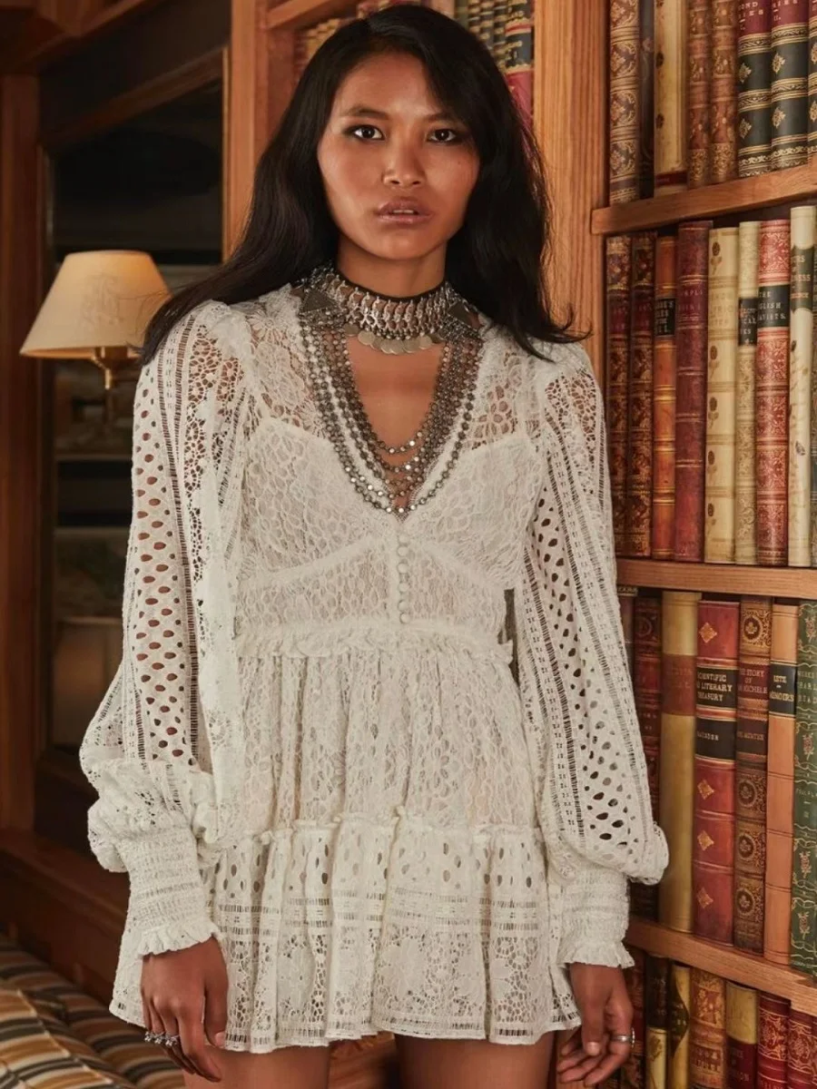 

Summer dress mesh lace embroidery hollow sexy open back dress 2021New summer ladies fashion party pleated tutu skirt Bing XL