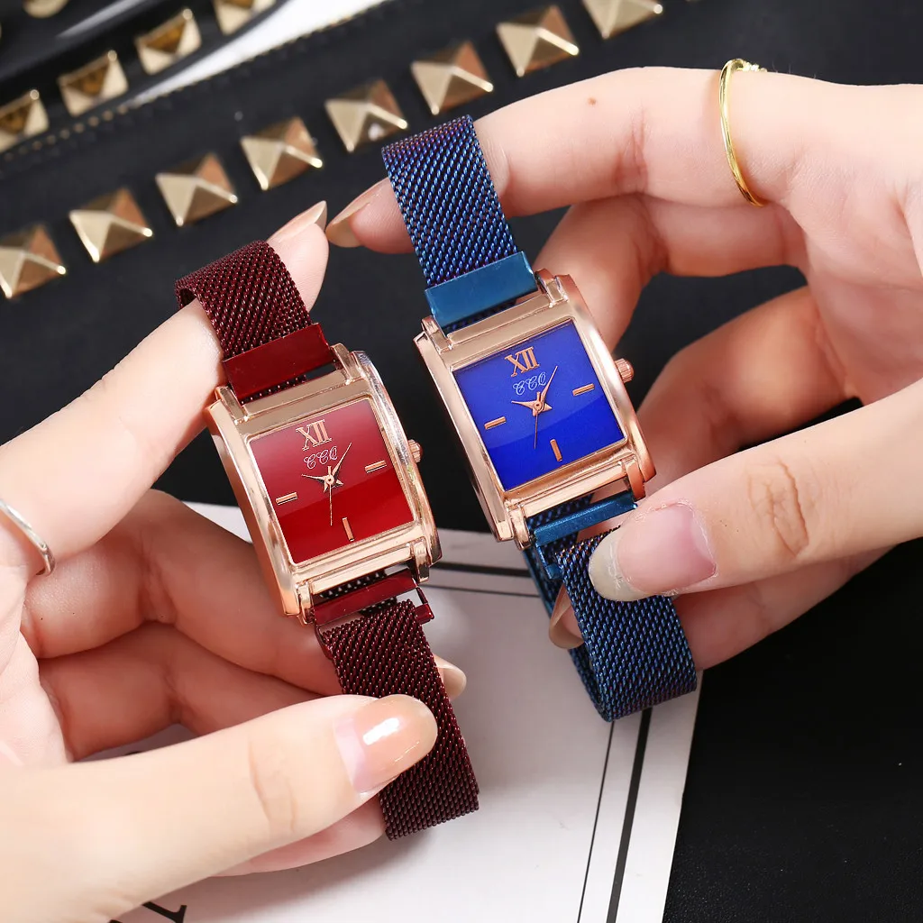Women's Quartz Watch Magnetic Buckle Mesh Male Female Men Watches Alloy Case Simple Square WristWatchesLadies Girls Clock Reloj |