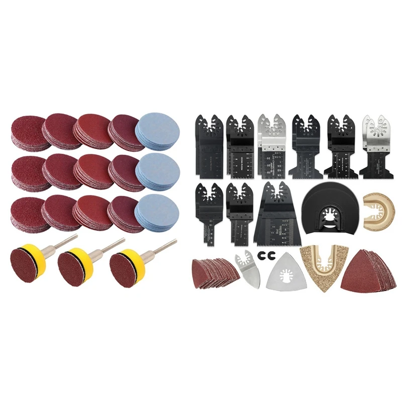 

300 шт. 1 дюйм. Шлифовальные диски, шлифовальные диски с крючком и петлей и 100 шт. осциллирующих мульти-инструментов, набор лезвий для пилы