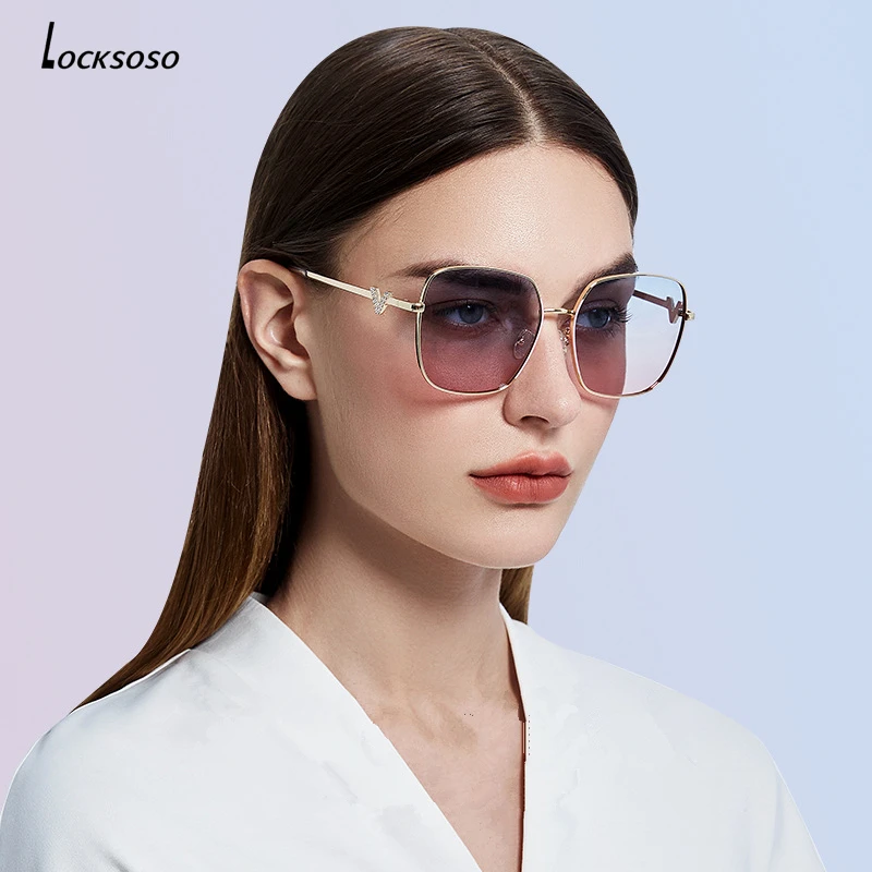 

LOCKSOSO Metal frame Oversized Sunglasses Woman Polarized Fashion Anti UV400 driving Sun glasses shades for women Sunglasses