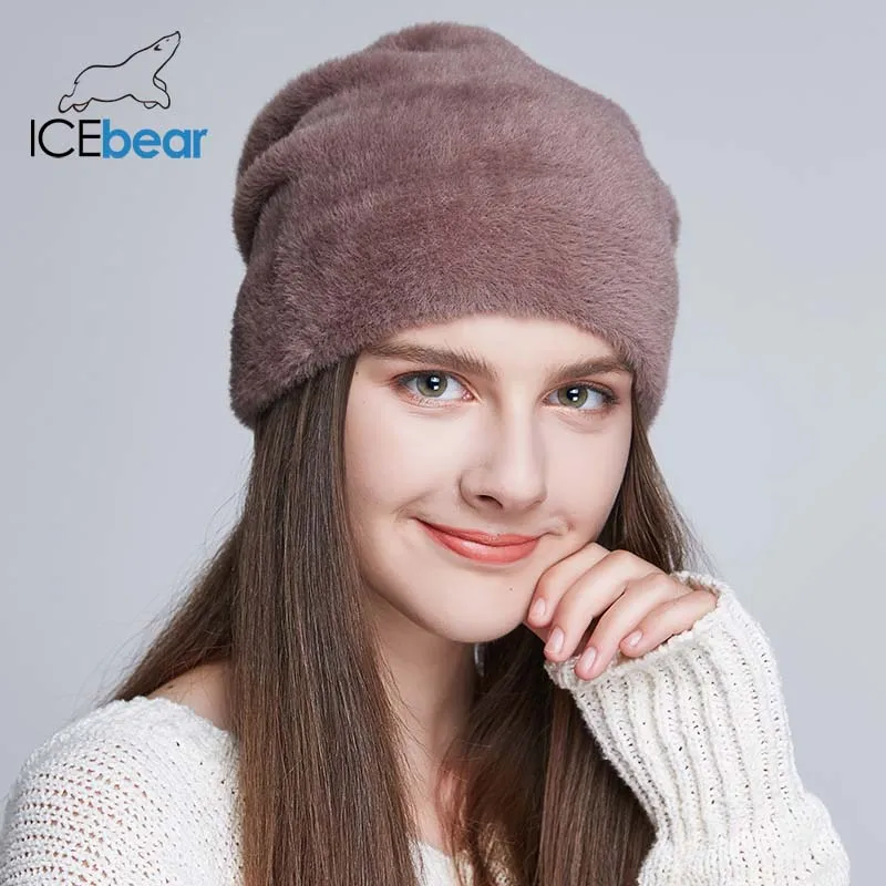 ICEbear Женские шапки для зимы имитация шерсти толстые женщин однотонные новые