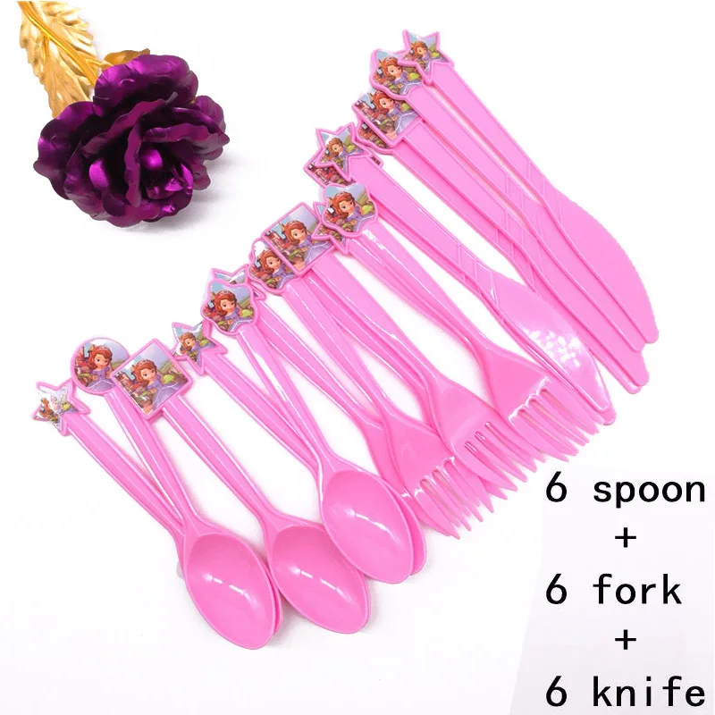 6Spoon6Fork6Knive Одноразовые тарелки принцессы Софии для детей 6 лет, праздничные принадлежности для дня рождения, праздничные украшения, вечерние украшения, подарки для девочек - Цвет: 6Spoon6Fork6Knive