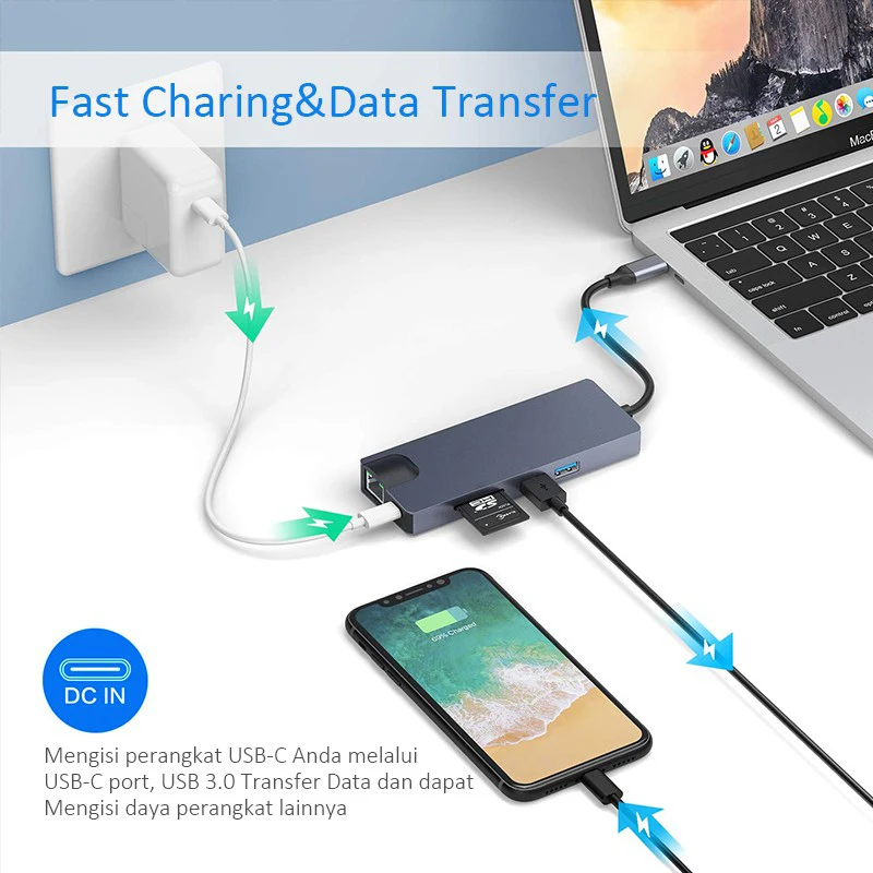 Адаптер VGA с разъемом типа C к HDMI RJ45 Lan Ethernet SD TF Type Hub USB 3 0 5 мм Jack аудио видео
