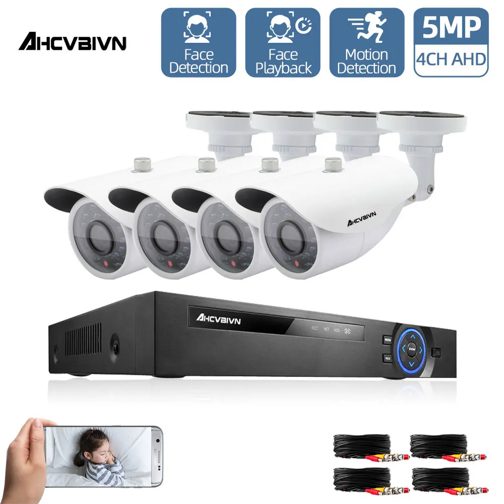 

H.265 Home CCTV Security System Kits 4CH HD-TVI 5MP DVR 4PCS 5MP Night Vision Outdoor Surveillance Waterproof Camera Set