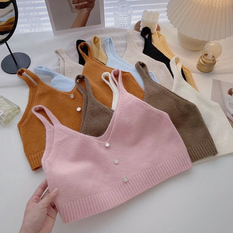 

Корейский шикарный топ с V-образным вырезом, укороченные пуловеры, винтажный однотонный Элегантный Приталенный свитер, японские милые женс...