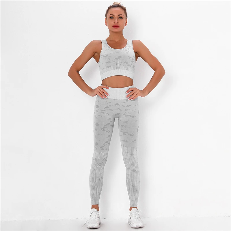 

Seamless Sports Set Women Gym Clothing Tummy Control Fitness Leggings + Sleeveless Crop Top 2Pcs Sport Suits Tracksuit Outfits