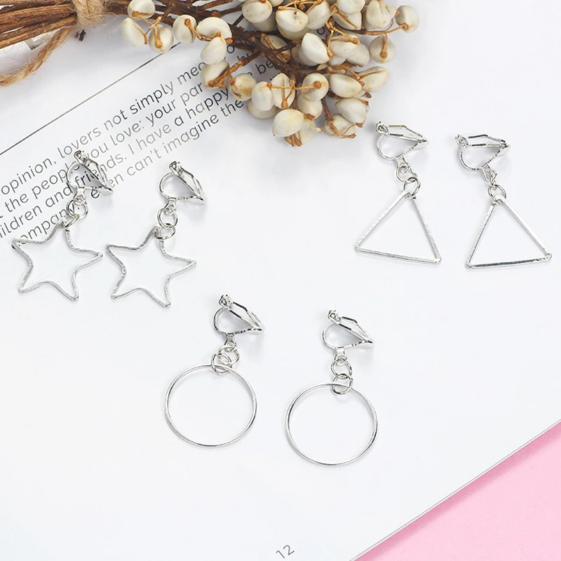 Женские круглые треугольные серьги-клипсы в форме звезды без отверстий для ушей
