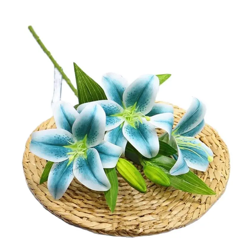 Искусственная лилия с одним стержнем (3 головки/штука) 6 шт. длина 22 дюйма имитация