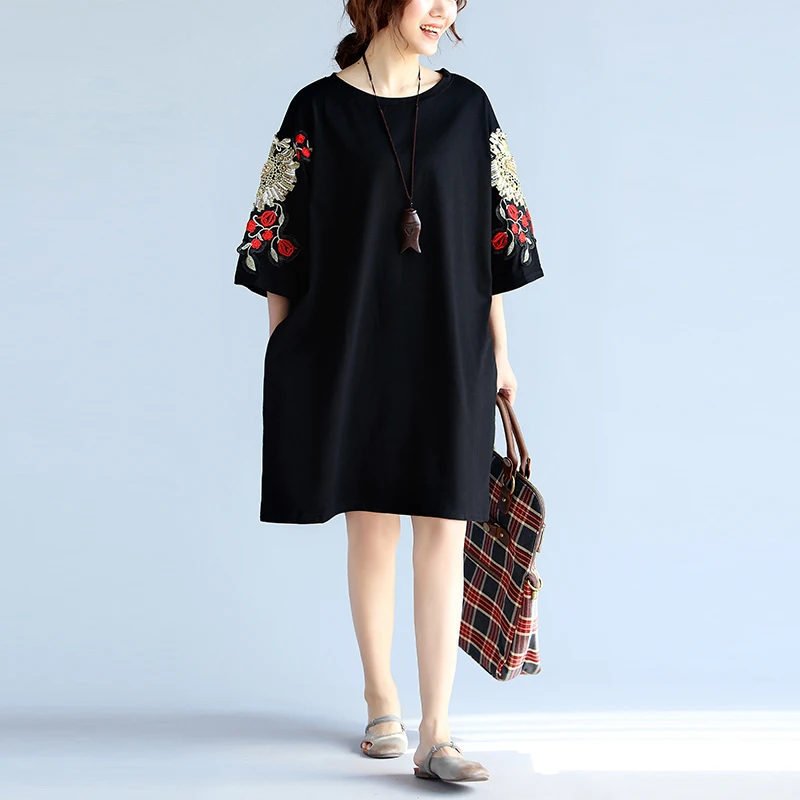 Женский топ с вышитыми бусинами и цветами Повседневная Свободная футболка