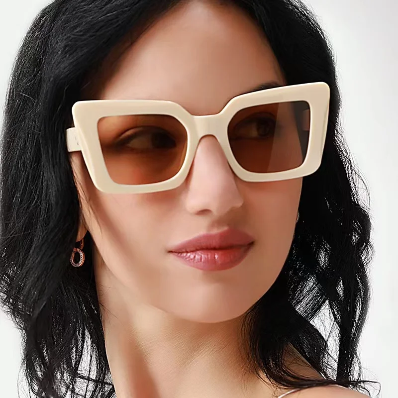 

Women's Sunglasses Vintage Square Cat Eye Glasses Personality Cream Color Sun Glasses Luxury Designer Men Glasses Tourism UV400