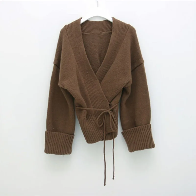 

New 2020 Winter Clothes Women Knit Sweater Lace Up Deep V Neck Minimalist Sweaters And Pullovers Thick Warm Jumpers Outwear Tops