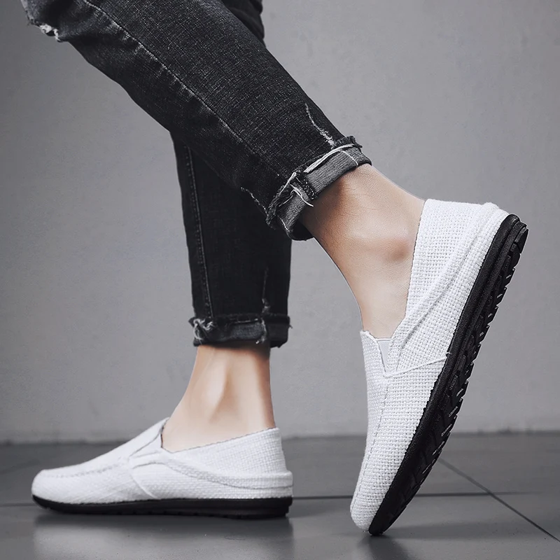 Мужские холщовые эспадрильи коричневые повседневные туфли без шнуровки