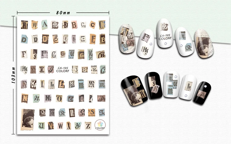 3D наклейки для ногтей квадратная бумага Письмо Девушка художественное