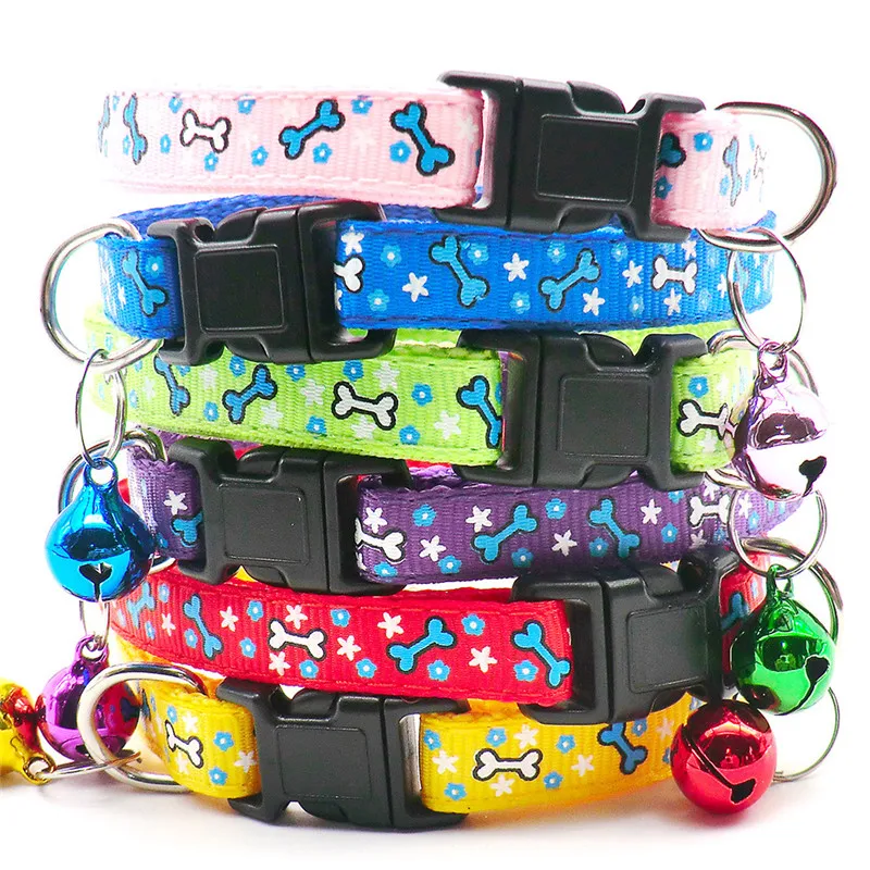 

Colored Pet Supplies Cat Collar Cat Necklace and Bone Print Adjustable Collar Bell Footprint Pet Collar Pet Accessory