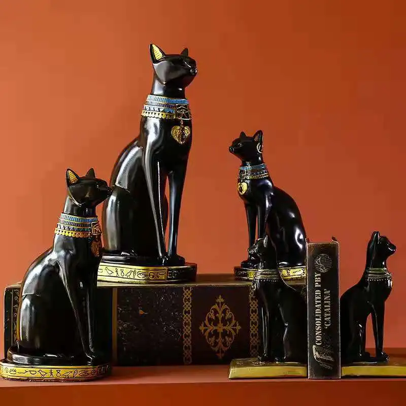

Vintage Resin Egyptian Cats God Sculpture Decoration Classical Bar Living Room Desk TV Cabinet Wedding Gifts Figurines