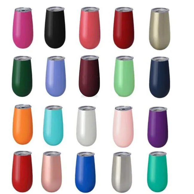 Online Kinder Tassen 6 Unzen Flöte Ei Tassen Wein Gläser Trinkgläser Stemless Rose Gold Edelstahl Doppelwandige Vakuum Isolierte Tassen Mit