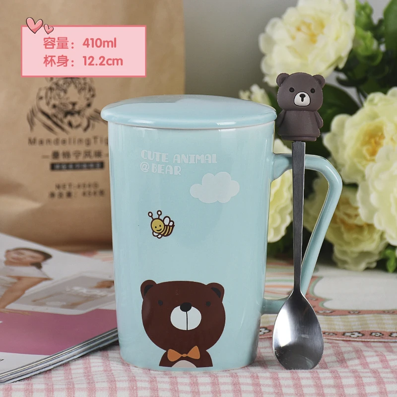 Милая кружка с крышкой для пары домашняя креативная мультяшная керамическая