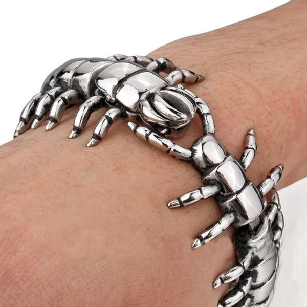 

Retail! 21cm*35mm 107g Stainless Steel Silver Vivid Centipede Bracelet Bangle For Men/ Boy, Lowest Price Best