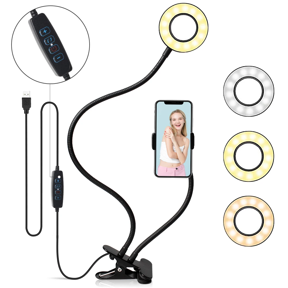 Гибкая светодиодная кольцевая лампа для селфи 3 5 дюйма с держателем