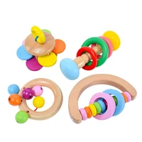 n7me 4pcs montessori wooden rattles hold rattle hand bell gift baby toys toddler infant toy