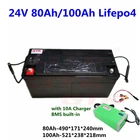 Водонепроницаемая батарея GTK 24 в 80 Ач 100 Ач Lifepo4 для инвертора, лодочного троллинга, солнечного двигателя + зарядное устройство 10 А