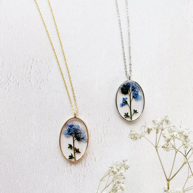 ПРЕССОВАННОЕ ожерелье в виде цветка забудьте о мне-не | Сушеный синий цветок